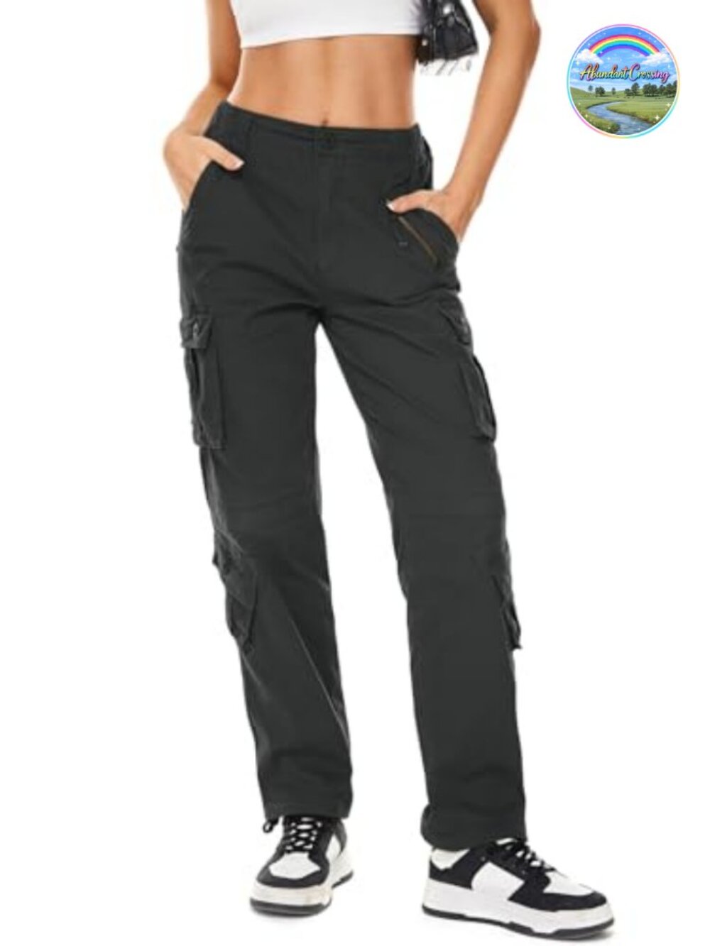 Women's Cotton Cargo Pants Loose Fit Straight Leg 8 Pockets Work Hiking